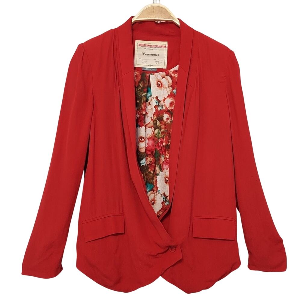 Anthropologie Cartonnier Canace Burnt Orange Red Draped Collar Blazer Jacket